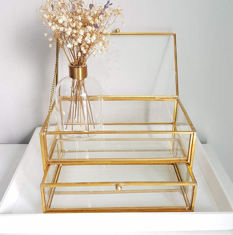 Gold geometric terrarium/ring boxes (Rectangle Box with Drawer)-Geometric Terrarium-1stAvenue