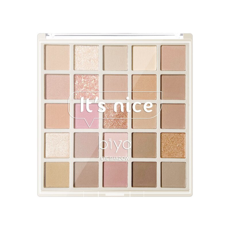 Biya 25 Colors Glitter Eyeshadow Palette Matte Shimmer Soft Touch Long Lasting Waterproof Pigmented Brighten Eyes