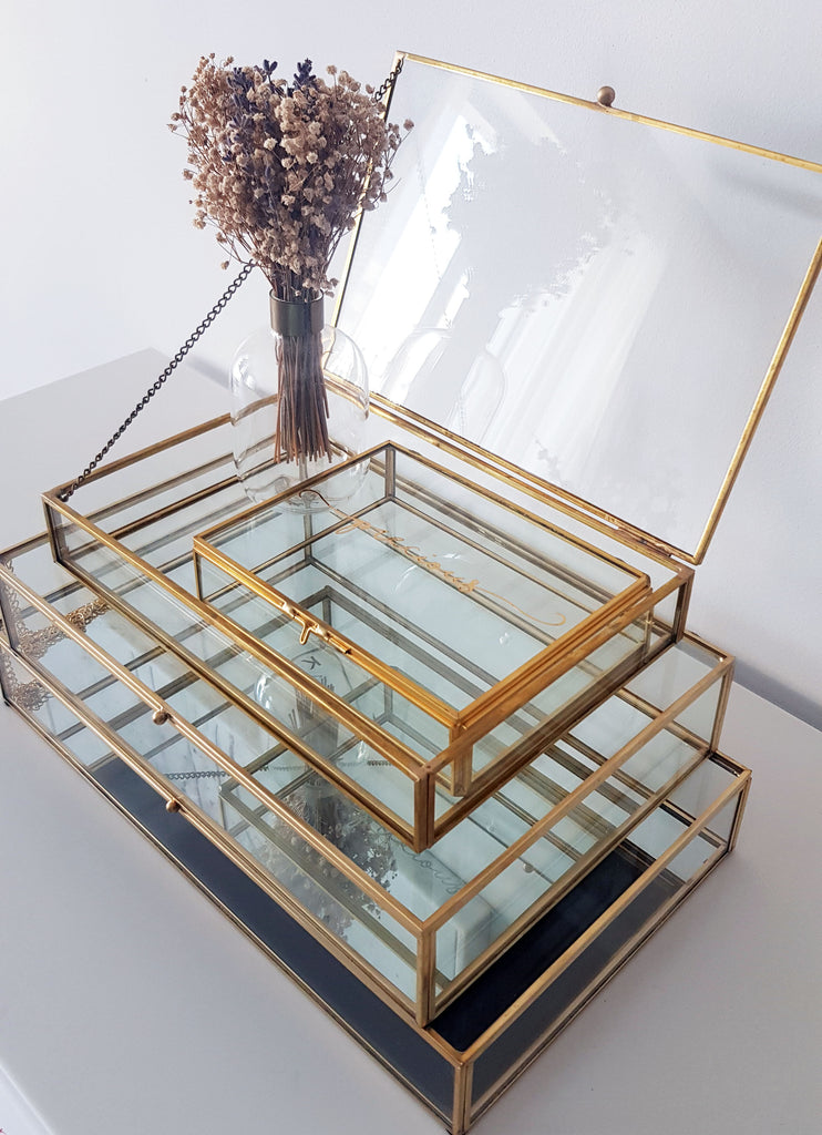 Gold geometric terrarium/ring boxes (Flat rectangle box)-Geometric Terrarium-1stAvenue