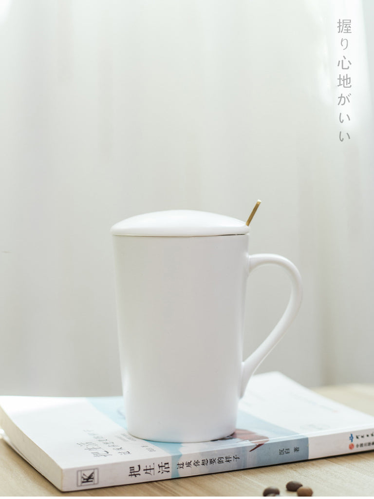 Ceramic Mug Matt IG Digital Mug with Lid and Gold Spoon 380ml-Home And Deco-1stAvenue