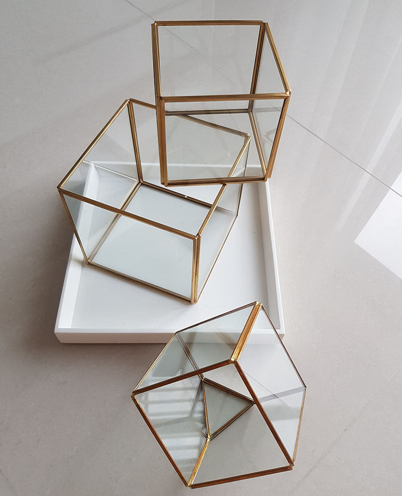 Gold geometric terrarium/ring boxes (Cube Box)-Geometric Terrarium-1stAvenue