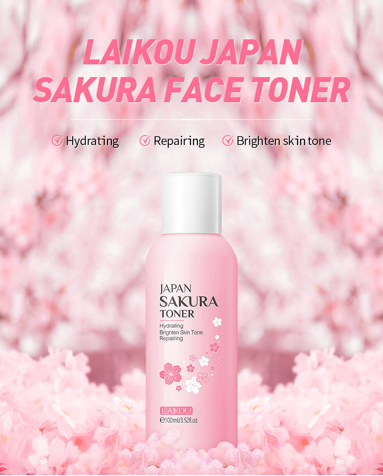 LAIKOU Japan Sakura Toner Deep Moisturizing Repair Skin Face Serum Reduce Spots Brighten Tone Skincare Solution 100ml-Beauty Product-1stAvenue