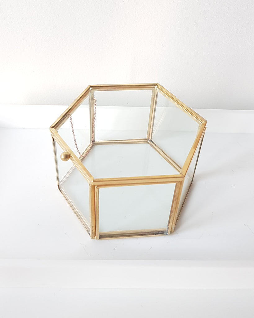 Gold geometric terrarium/ring boxes (Hexagon Box)-Geometric Terrarium-1stAvenue