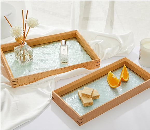 Japanese style Wooden Begonia Embossed Glass Tray-Home And Deco-1stAvenue