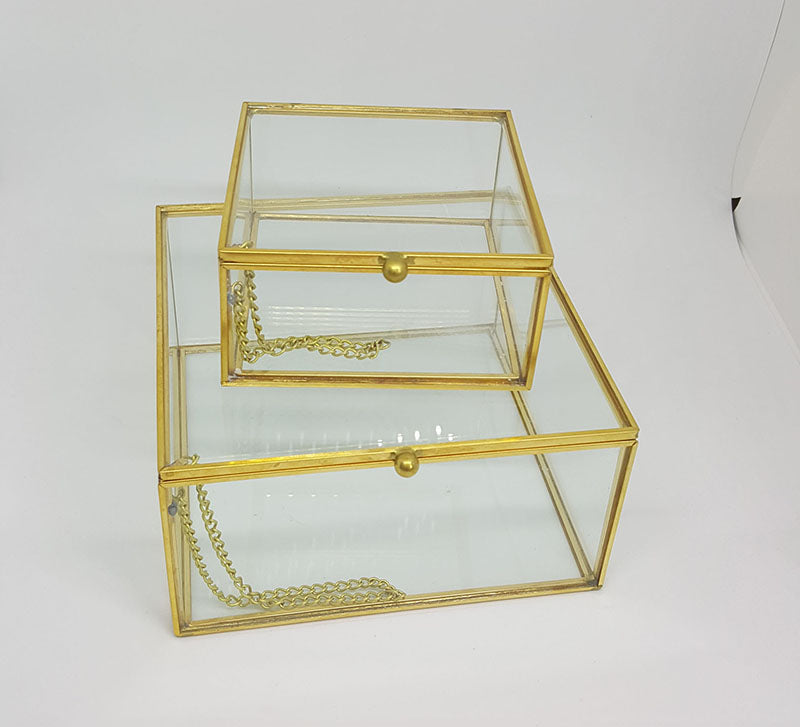 Gold geometric terrarium/ring boxes (Square Box)-Geometric Terrarium-1stAvenue