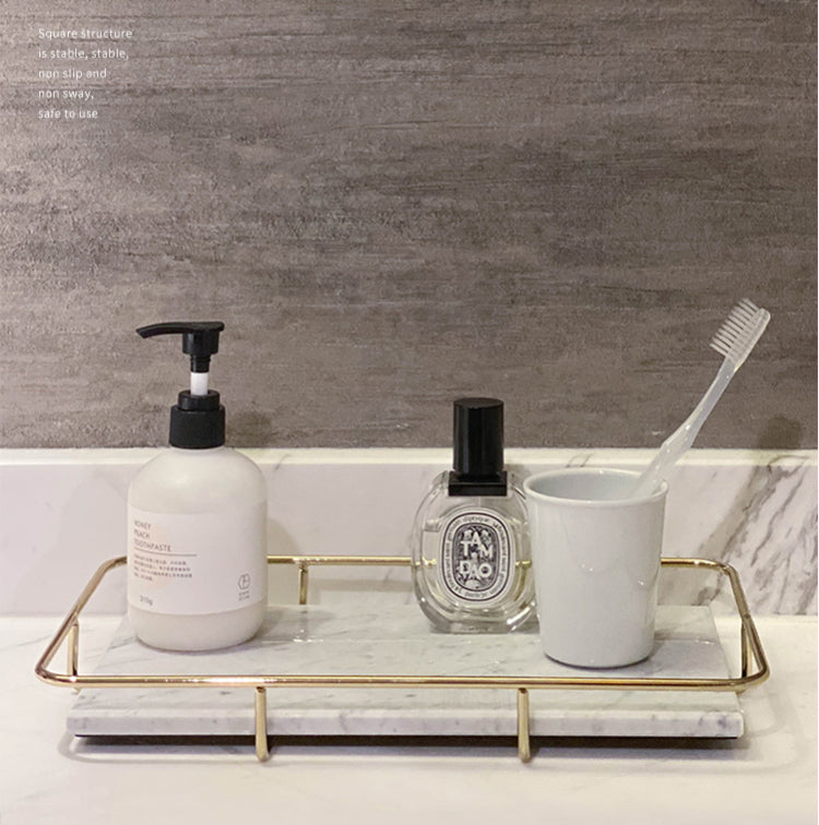 Nordic luxury marble bathroom tray washbasin brushing cup shelf skin care cosmetic storage toilet-Marble Collection-1stAvenue
