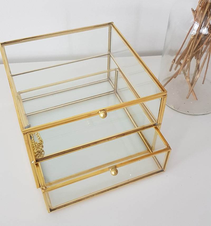 Gold geometric terrarium/ring boxes (Square Drawer)-Geometric Terrarium-1stAvenue