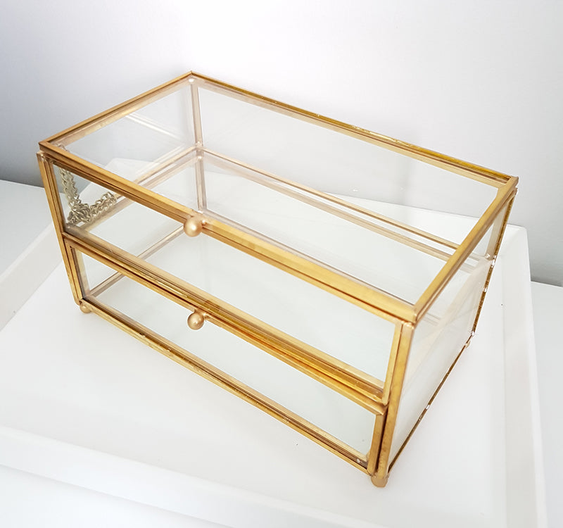 Gold geometric terrarium/ring boxes (Rectangle Box with Drawer)-Geometric Terrarium-1stAvenue