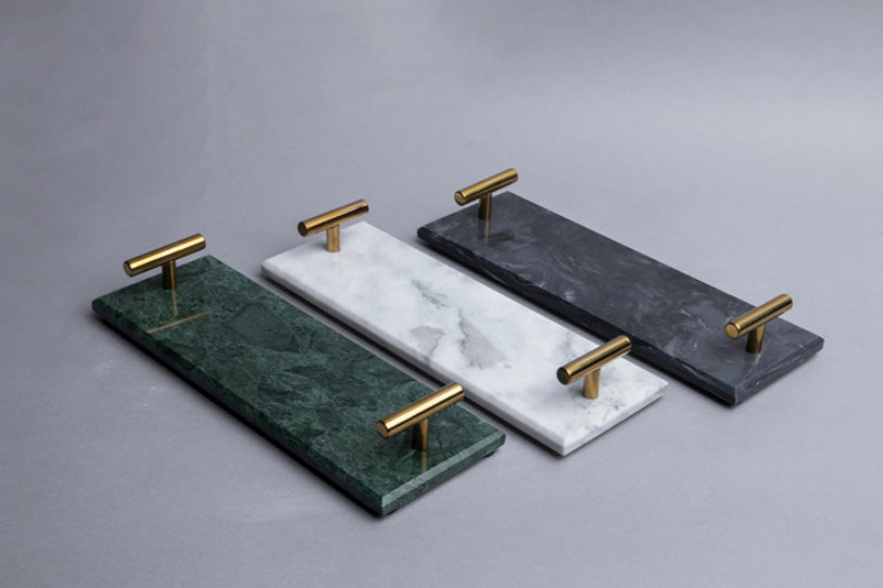 Marble metal handle tray single rod jewelry storage home decoration bathroom set crafts hotel-Marble Collection-1stAvenue
