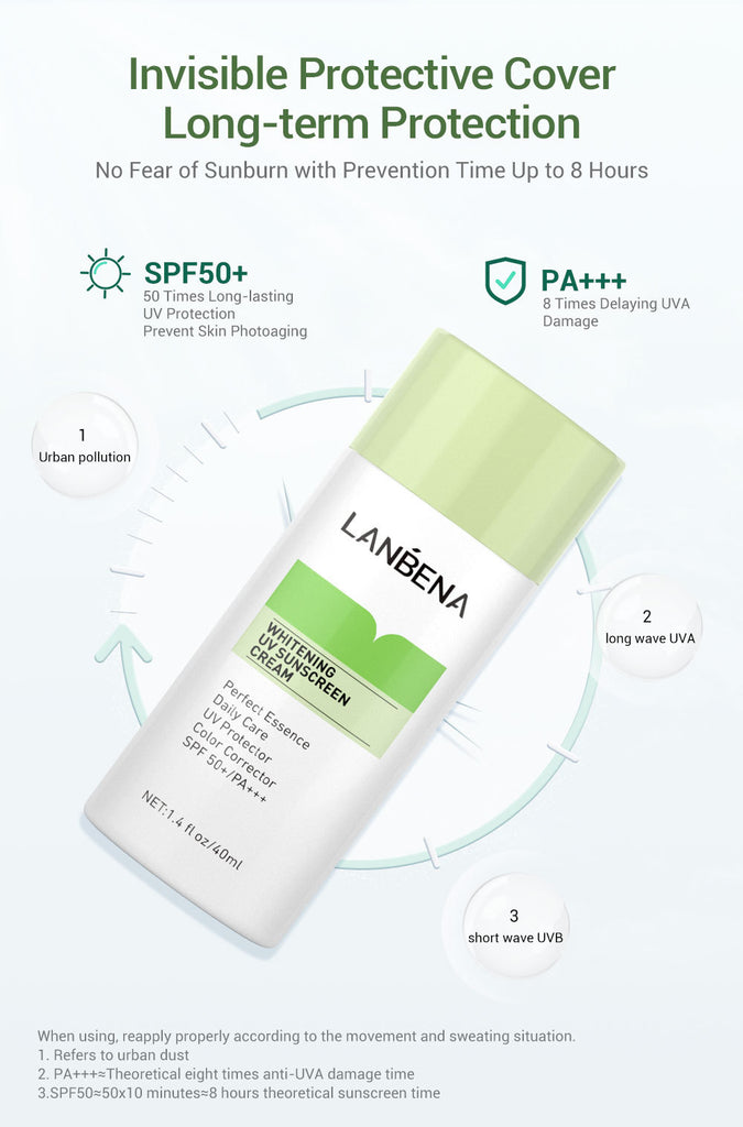LANBENA UV Sun Protection Whitening Cream Face Sunblock SPF50+ Body Sun Protection Solar Lotion Moisturizing Daily Skin Care 40ml-Beauty Product-1stAvenue
