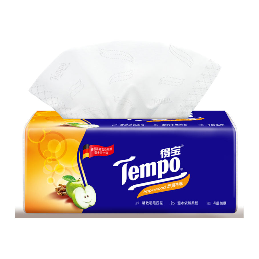 Tempo Tempo Soft Tissue Pulling Applewood Scented Facial Tissue Napkin 4 Layers 90 Sheets 18 Packs-Home Living-1stAvenue