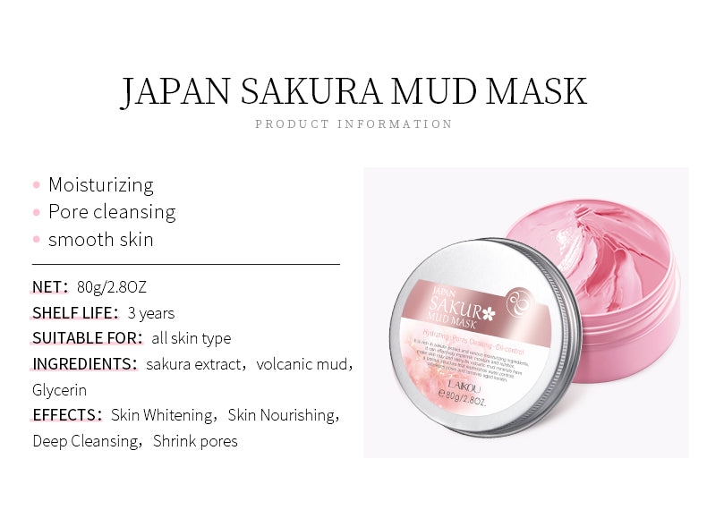LAIKOU Sakura Mud Mask Deep Clean Whitening Remove Blackhead Hydrating Women Anti-Acne Face Skin Care-Laikou-1stAvenue