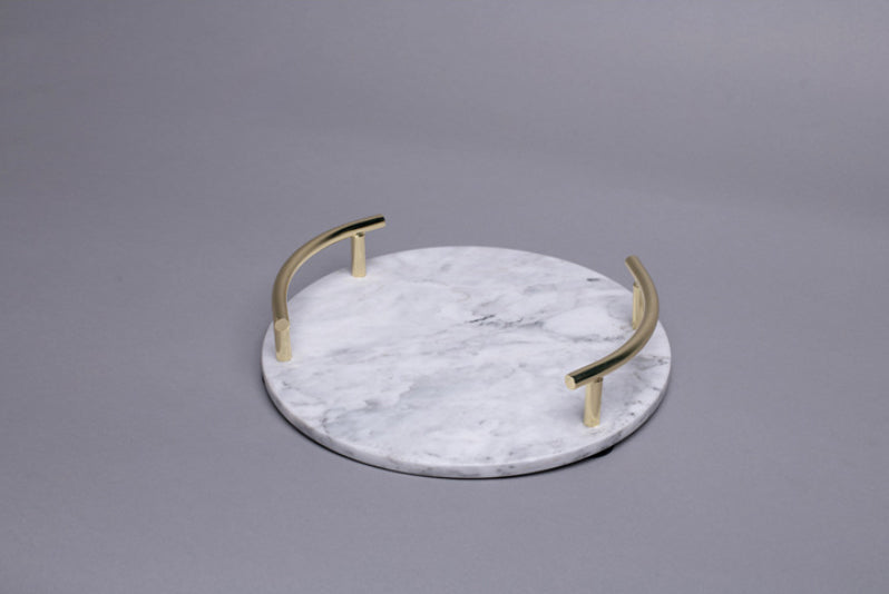 Nordic Style Natural marble round jewelry Gold metal handle storage tray decoration decoration-Marble Collection-1stAvenue