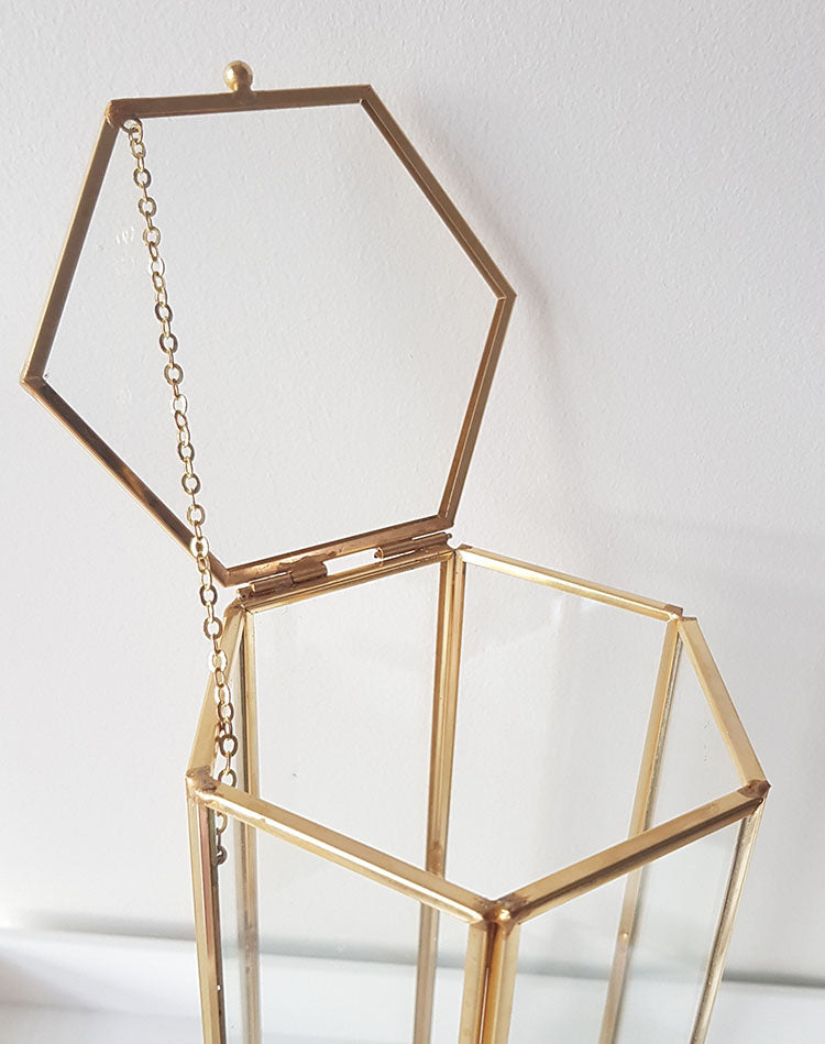 Gold geometric terrarium/ring boxes (Tall Hexagon Box)-Geometric Terrarium-1stAvenue