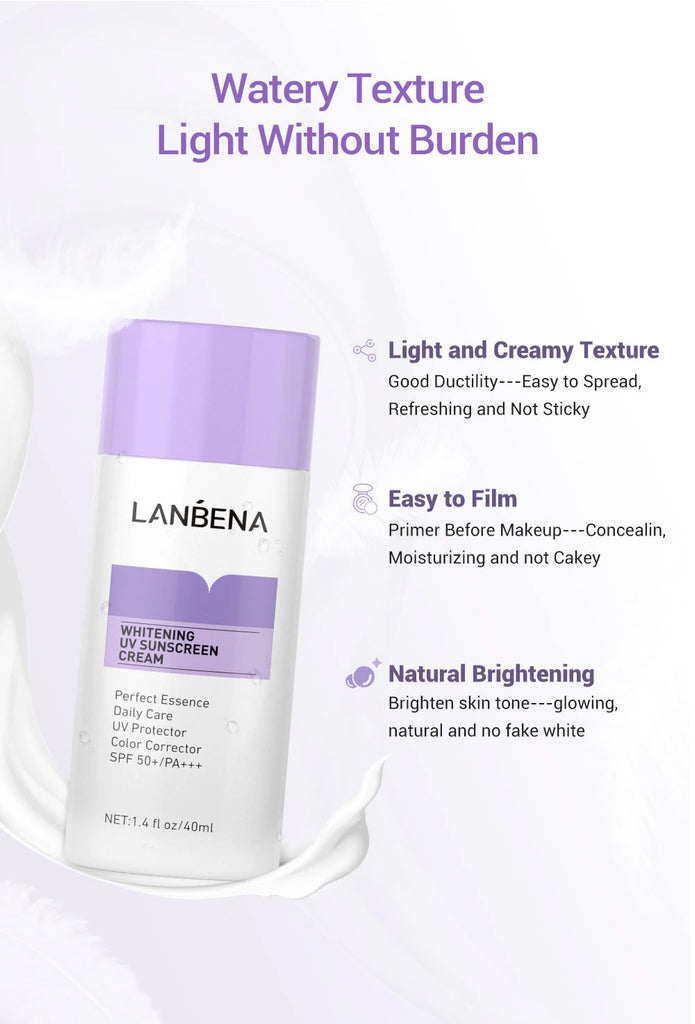 LANBENA Purple Whitening Uv Sunscreen Cream SPF50+ Face Sunblock Body Sun Protection Solar Lotion Moisturizing Daily Care 40ml-Beauty Product-1stAvenue