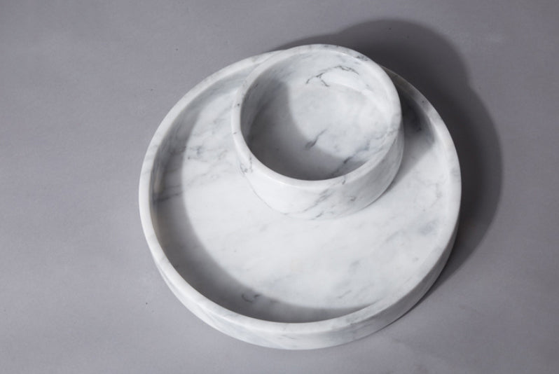 Nordic Style Natural marble round jewelry storage tray Large 25cm decoration-Marble Collection-1stAvenue