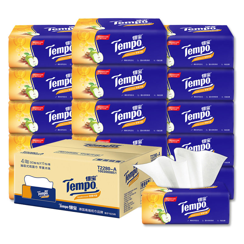 Tempo Tempo Soft Tissue Pulling Applewood Scented Facial Tissue Napkin 4 Layers 90 Sheets 18 Packs-Home Living-1stAvenue