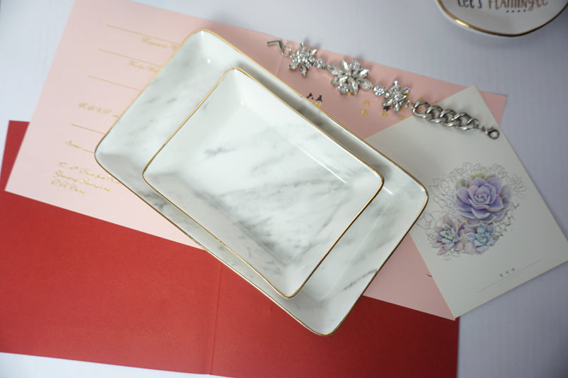 Marble pattern painted gold edge multi-functional jewelry storage tray-Marble Collection-1stAvenue