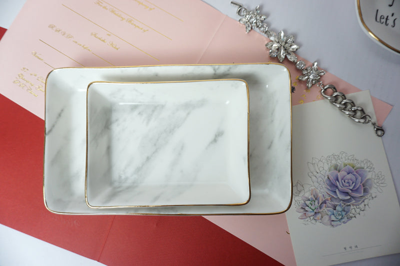 Marble pattern painted gold edge multi-functional jewelry storage tray-Marble Collection-1stAvenue