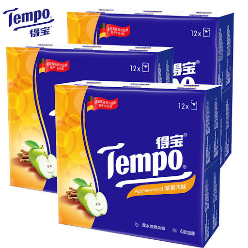 Tempo Applewood Pocket Tissue Paper Bundle of 3 x 4 Ply 12pc per pack Ready Stock Local Seller-Tissue Paper-1stAvenue