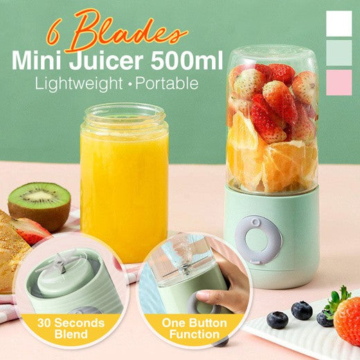 Mini Portable Juicers 6 Blade USB 500ml Electric Mixer Fruit Smoothie Blender 3rd Gen-Juice Blender-1stAvenue