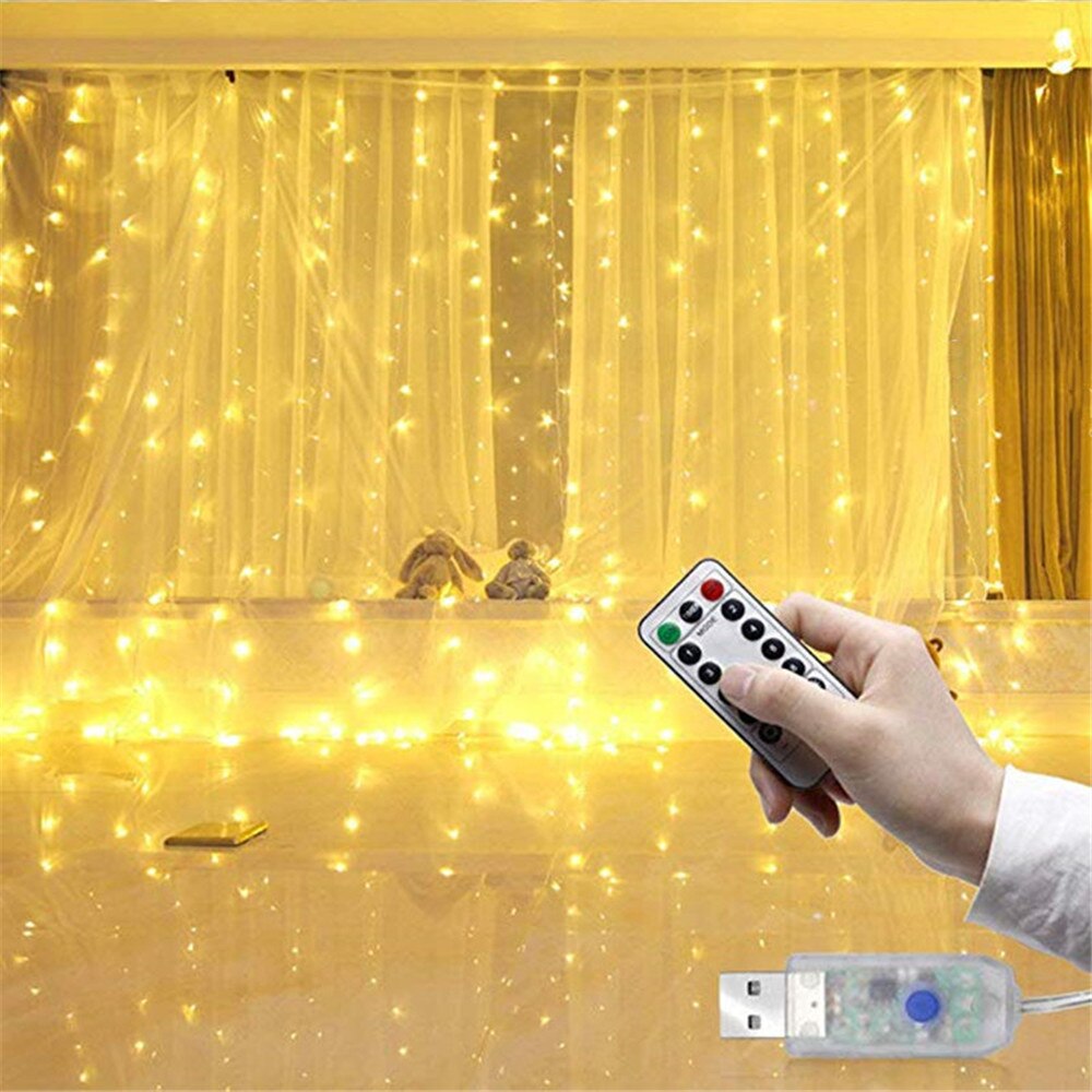 3m x 3m USB Warm White Curtain Fairy Lights 300 Led String Lights with remote Controller-Fairy Lights-1stAvenue